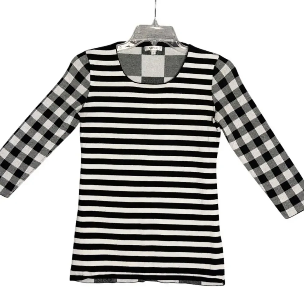 Tyler Boe Silk Cotton Mixed Stripe Plaid Sweater XS Quiet Luxury Minimalist